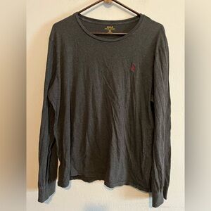 Polo Ralph Lauren Gray Maroon Pony Custom Fit Long Sleeve Crewneck T Shirt XL